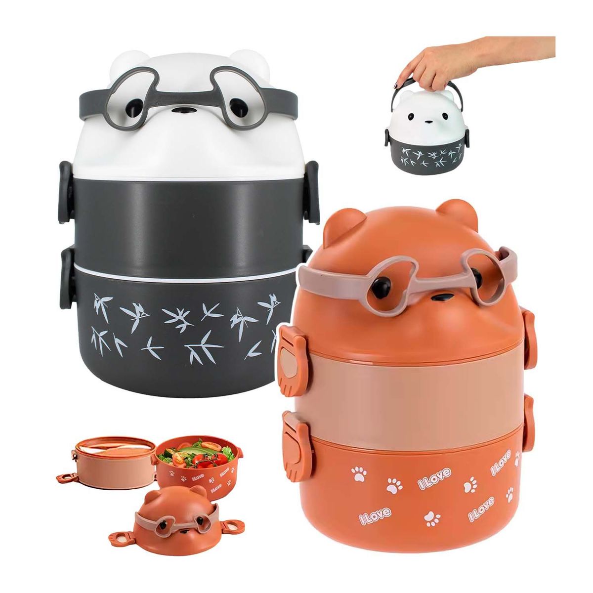 GENERICO - TAPER FIAMBRERA PORTÁTIL 2NIVELES BENTO PANDAPARDO LONCHERA - OSO-M-N