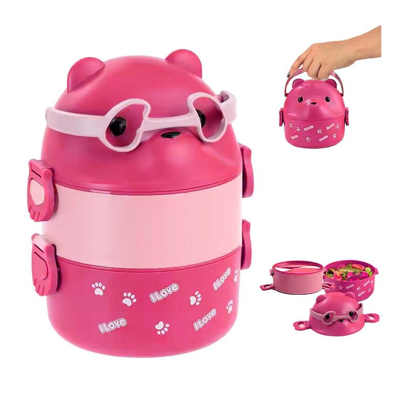 IMPORTADO MC - TAPER FIAMBRERA PORTÁTIL 2 NIVELES BENTO OSO ROSADO LONCHERA - OSO-R
