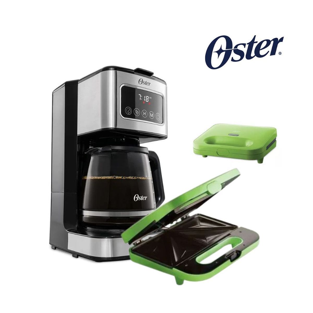 OSTER - COMBO OSTER Cafetera de 12 tazas pantalla táctil + Sandwichera 2885K