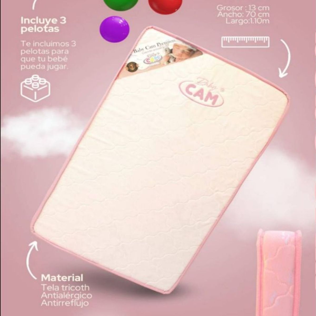 CAM - Colchon para Cuna Largo 1.10cm x13 grosor x 70 ancho