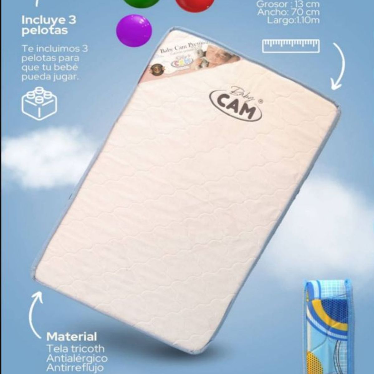 CAM - Colchon para Cuna Largo 1.10cm x13 grosor x 70 ancho