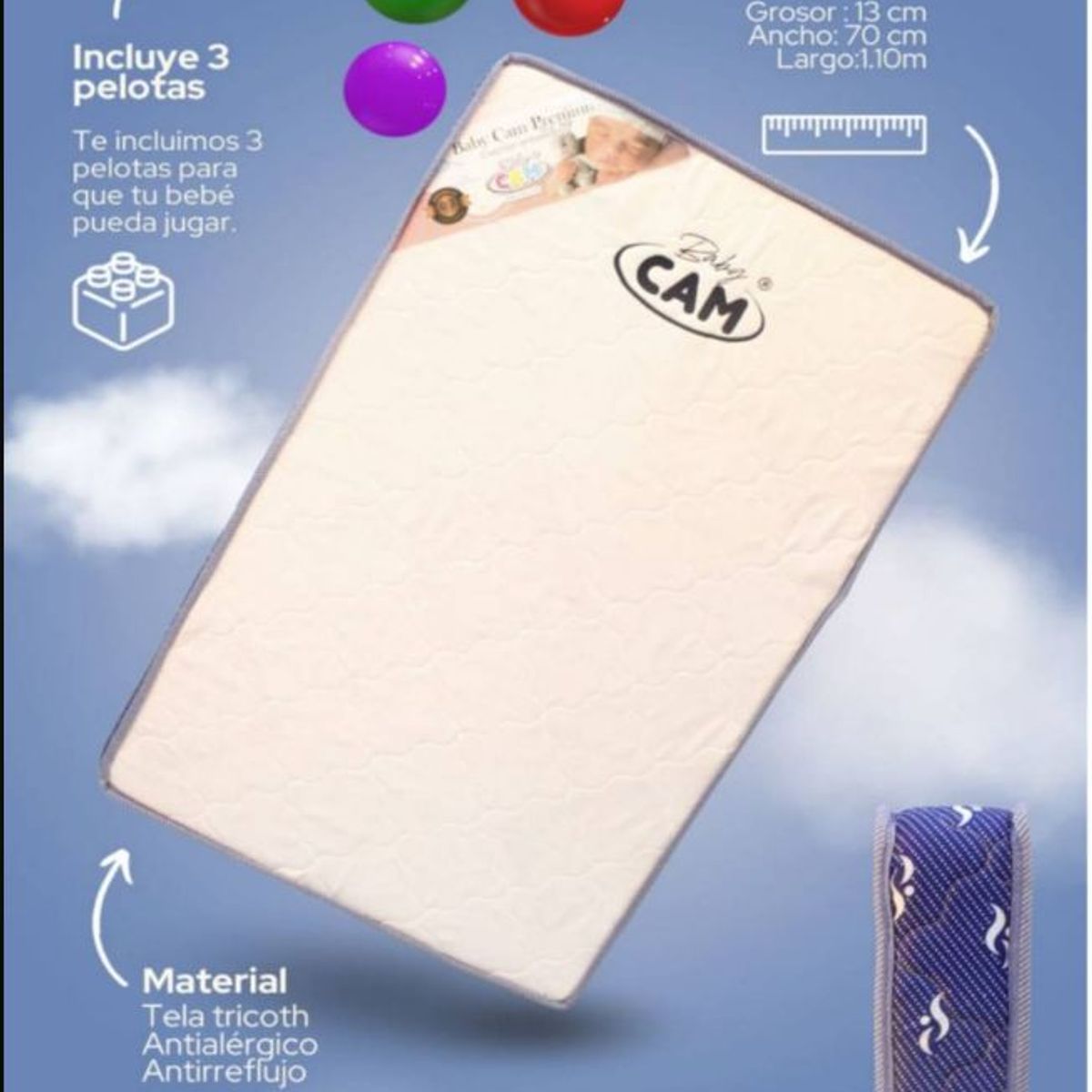 CAM - Colchon para Cuna Largo 1.10cm x13 grosor x 70 ancho
