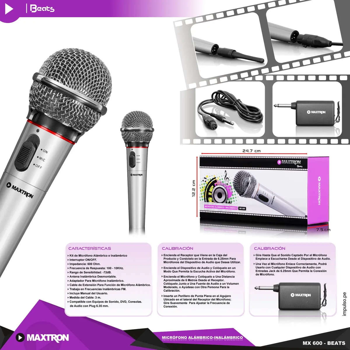 MAXTRON - MICROFONO ALAMBRICO E INALAMBRICO BEATS MX600 WIFI+CABLE 25M MAXTRON