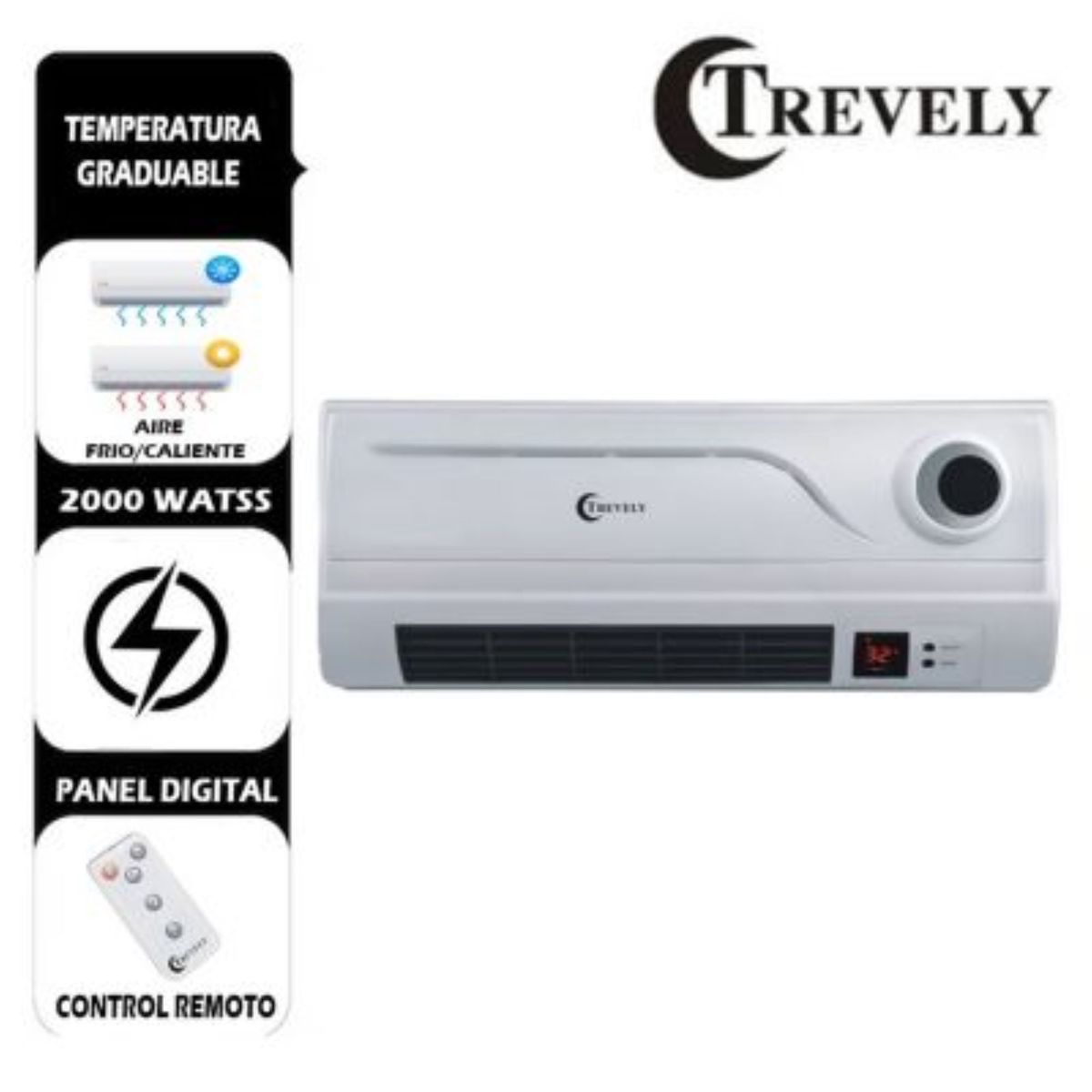 TREVELY - Calentador de Pared TCH-080 2000W con control remoto