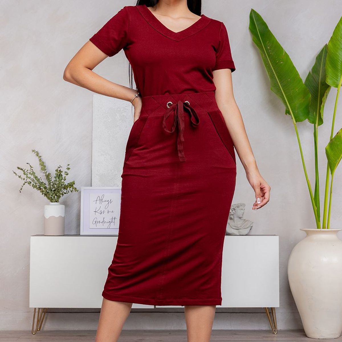 GENERICO - Conjunto Casual Polo y Falda Roberta Color Vino Estacion 108