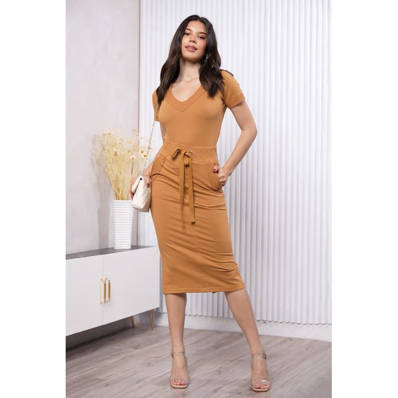 GENERICO - Conjunto Casual Polo y Falda Roberta Color Camello Estacion 108