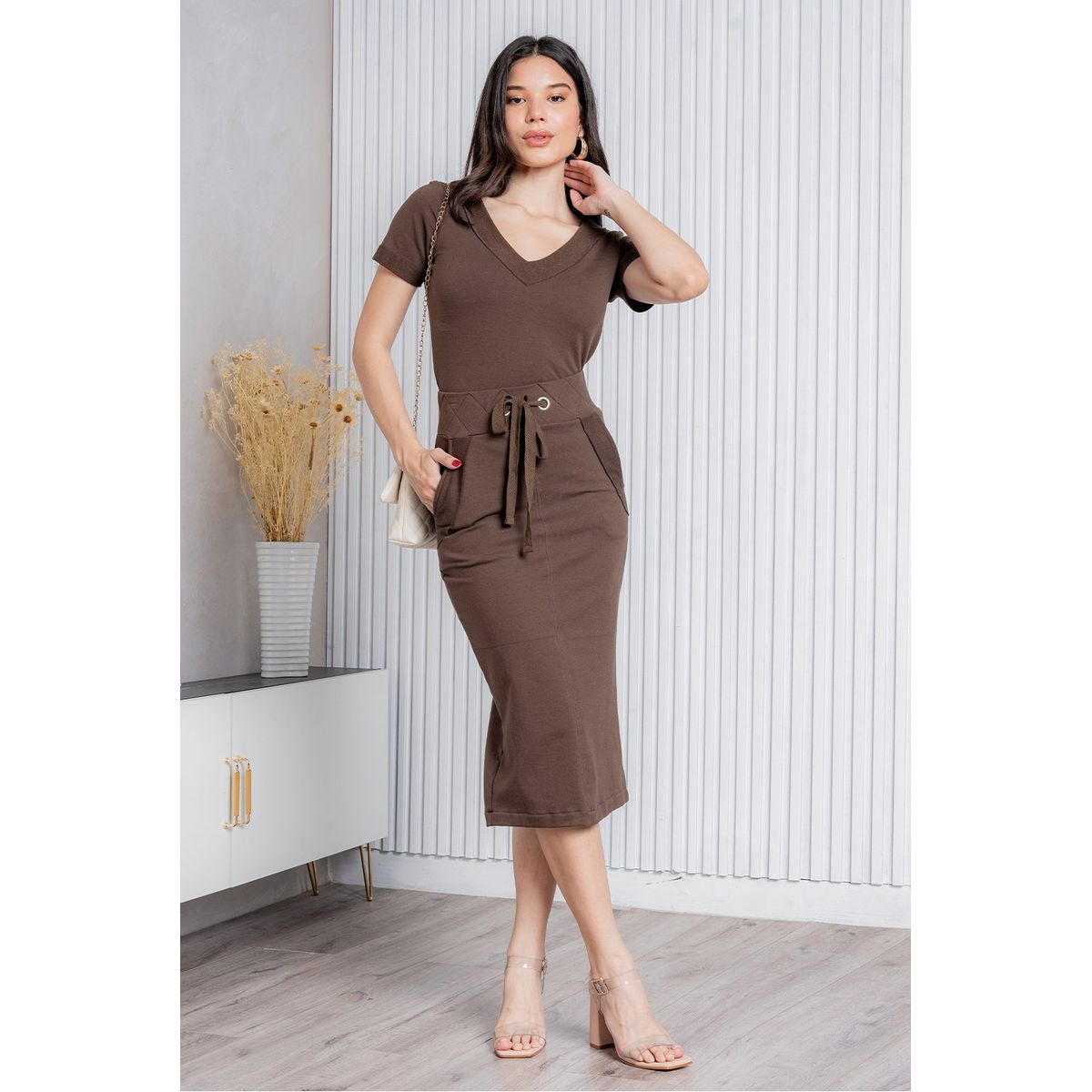 GENERICO - Conjunto Casual Polo y Falda Roberta Color Marron Estacion 108