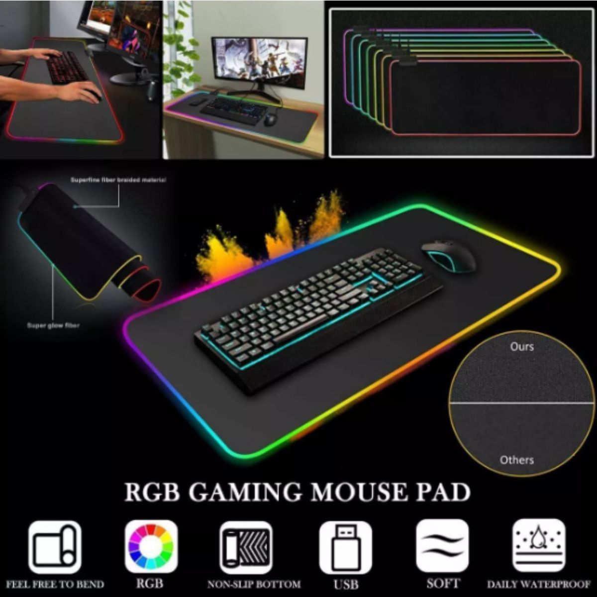 GENERICO - Pad Mouse Gamer Rgb Iluminado 80cm X 30cm - 13 Formas De Luz