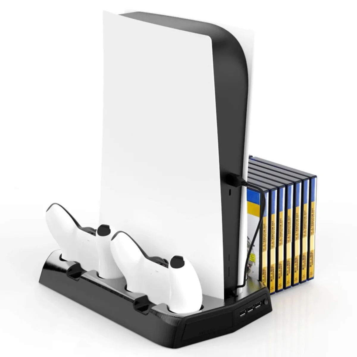 VARIOS - Base 4 en 1 para PS5, Ventilador, Cargador de Mandos, Portajuegos