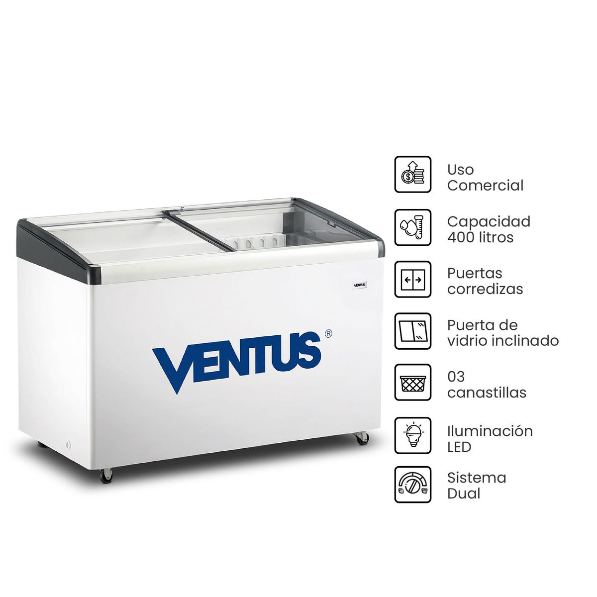 VENTUS - Ventus Congeladora Tapa Vidrio Curvo CTV-400I - Blanco