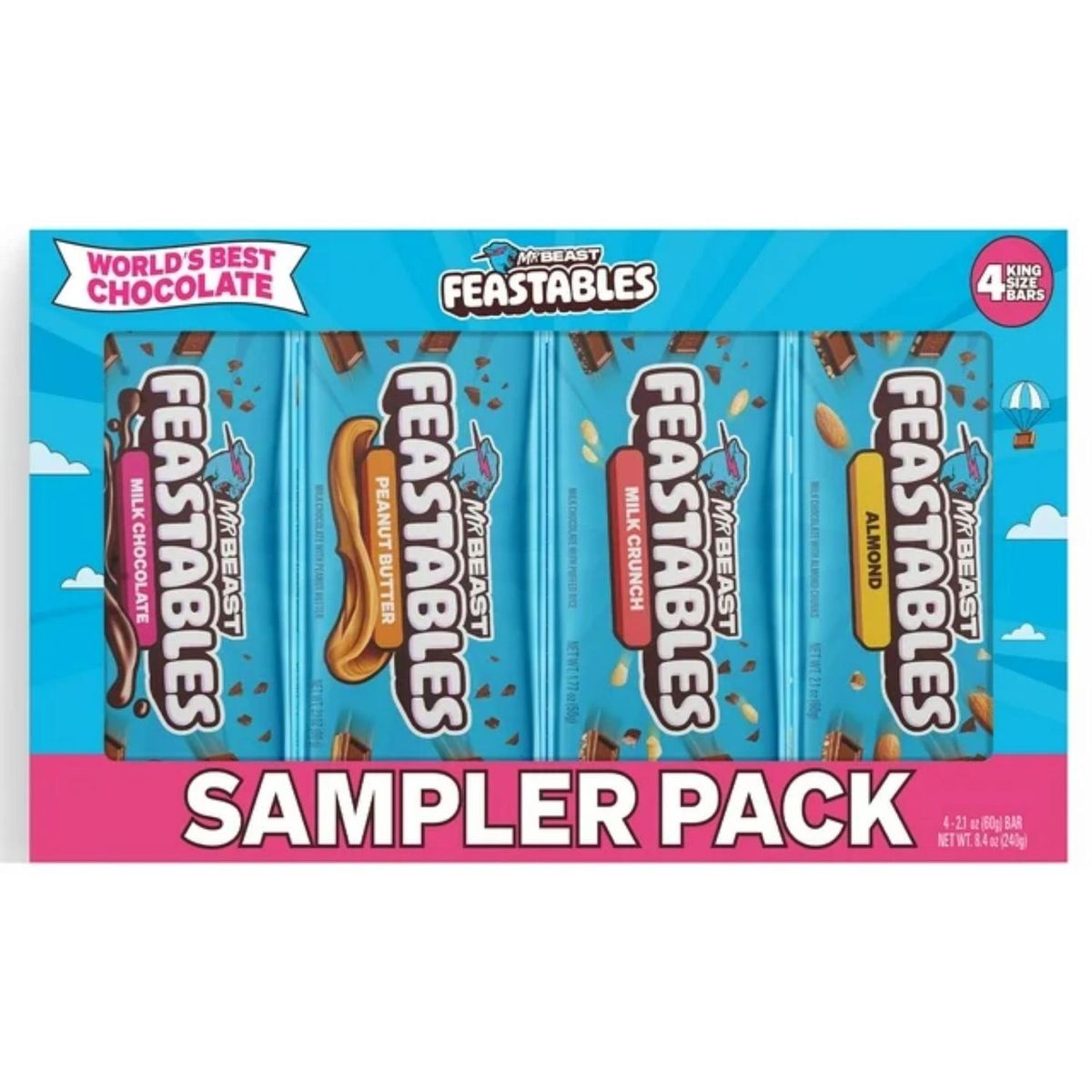 GENERICO - Sampler Pack Chocolates Feastables Mr Beast 4 und x 60 g