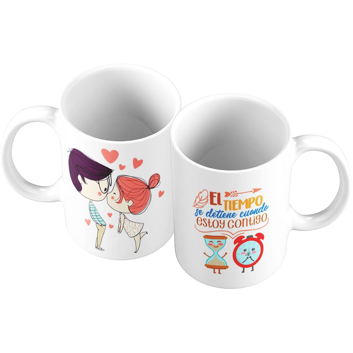 GENERICO - X 2 Taza Mug 11oz PARA PAREJAS EL TIEMPO SE DETIENE - BLANCO