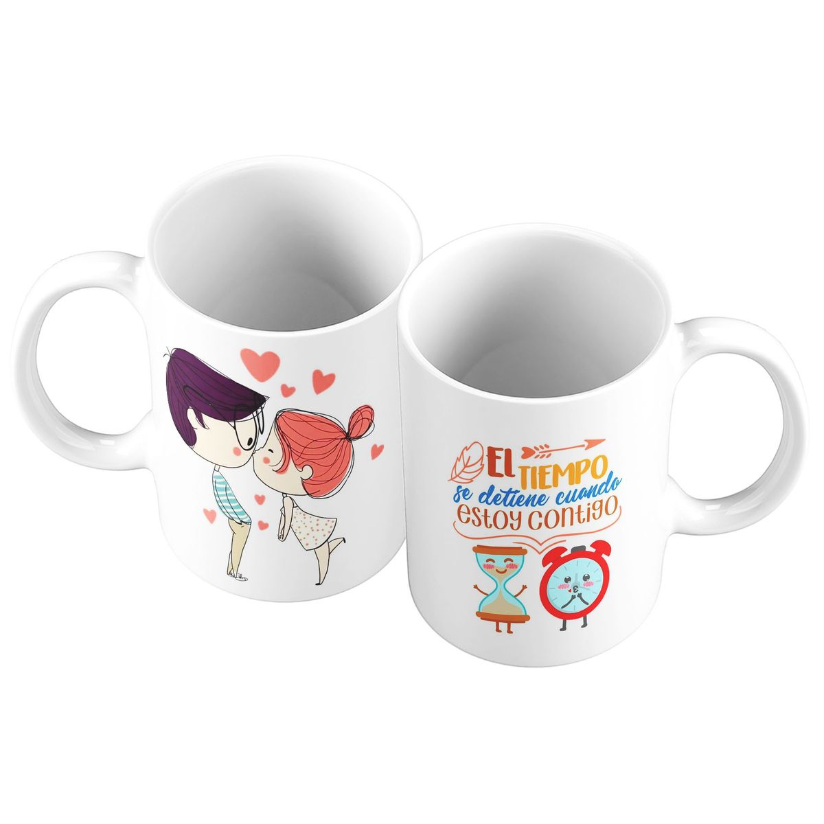 GENERICO - X 2 Taza Mug 11oz PARA PAREJAS EL TIEMPO SE DETIENE - BLANCO