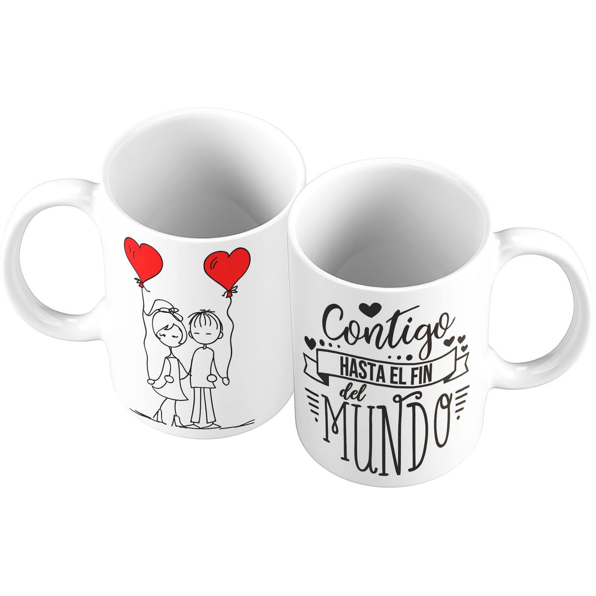 GENERICO - X 2 Taza Mug 11oz PARA PAREJAS HASTA EL FIN DEL MUNDO - BLANCO