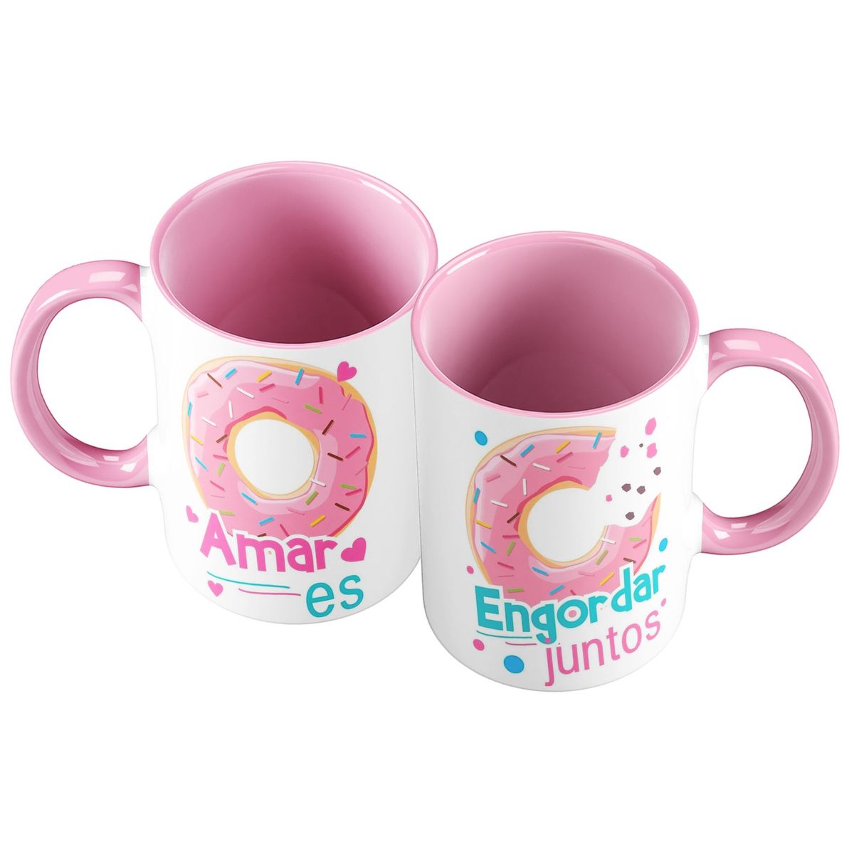 GENERICO - X 2 Taza Mug 11oz PARA PAREJAS AMAR ES ENGORDAR JUNTOS - ROSA