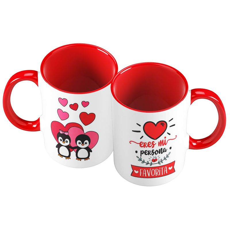 GENERICO - X 2 Taza Mug 11oz PARA PAREJAS ERES MI PERSONA FAVORITA - ROJO