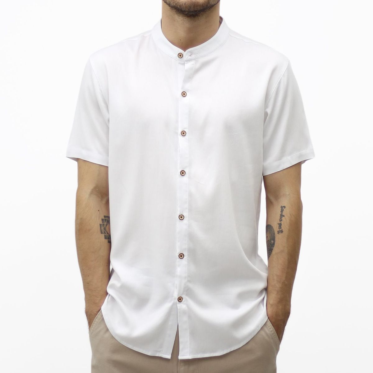 AMERICAN EXCHANGE - Camisa Cuello Neru Blanco De Hombre Slim Fit - American Exchange