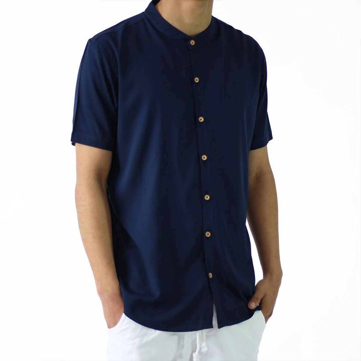 AMERICAN EXCHANGE - Camisa Cuello Neru Azul De Hombre - American Exchange