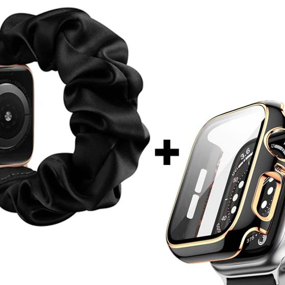 GENERICO - Correa Elástica Lisa + Case Bumper para Apple Watch 49mm - Negro