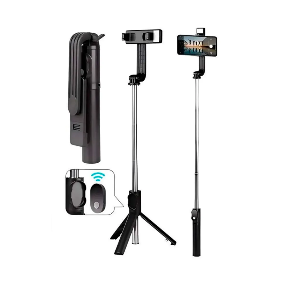 GENERICO - Tripode Bluetooth Selfie Stick Para Lives Stream y Grabaciones WEP-P20S - NEGRO