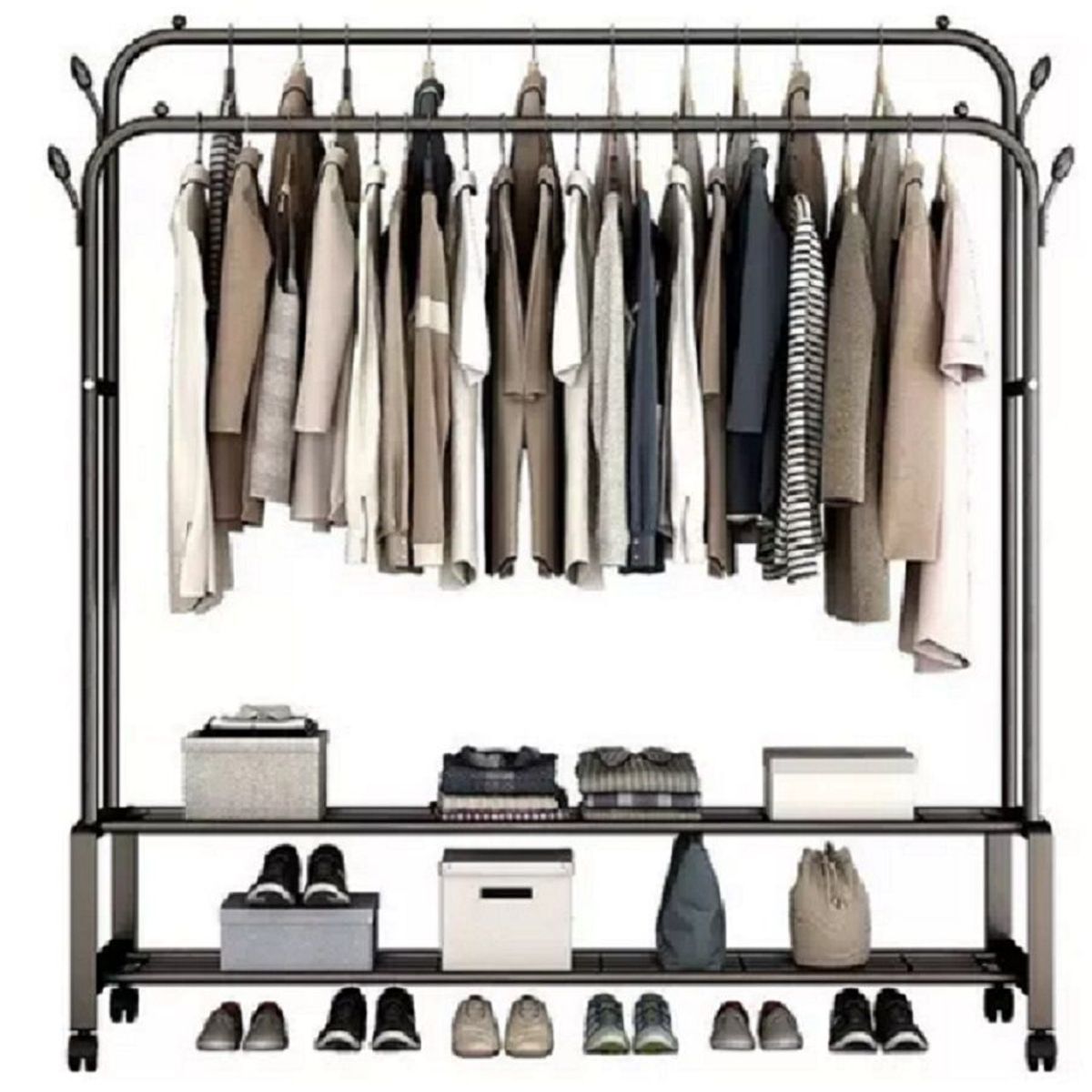 GENERICO - Perchero Colgador Doble Organizador de 2 Repisas con Ruedas Premiun