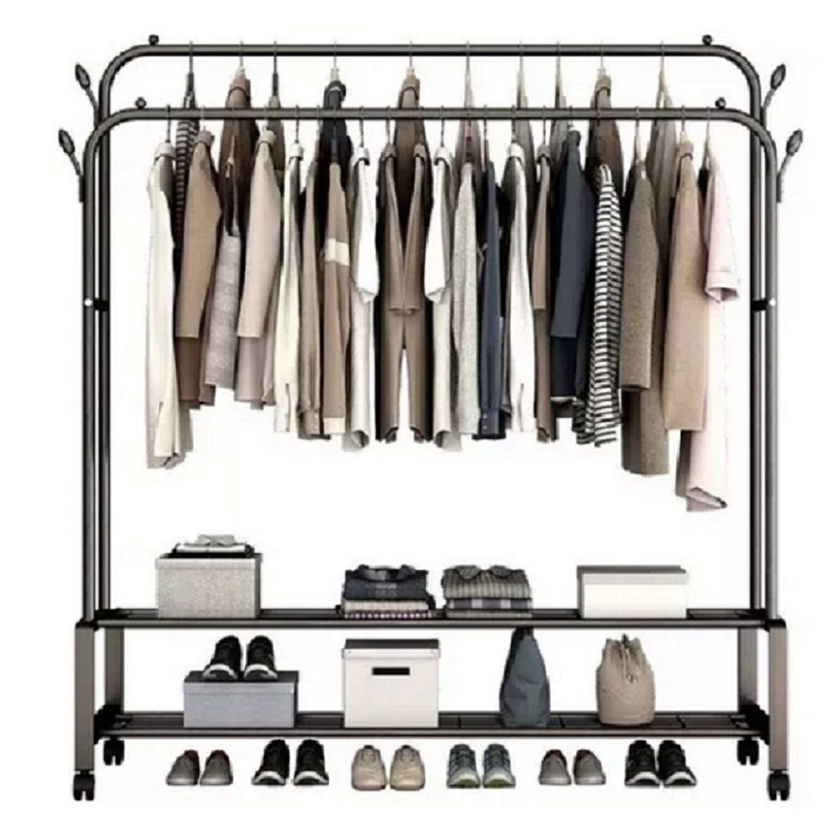 GENERICO - Perchero Colgador Doble Organizador de 2 Repisas con Ruedas Premiun