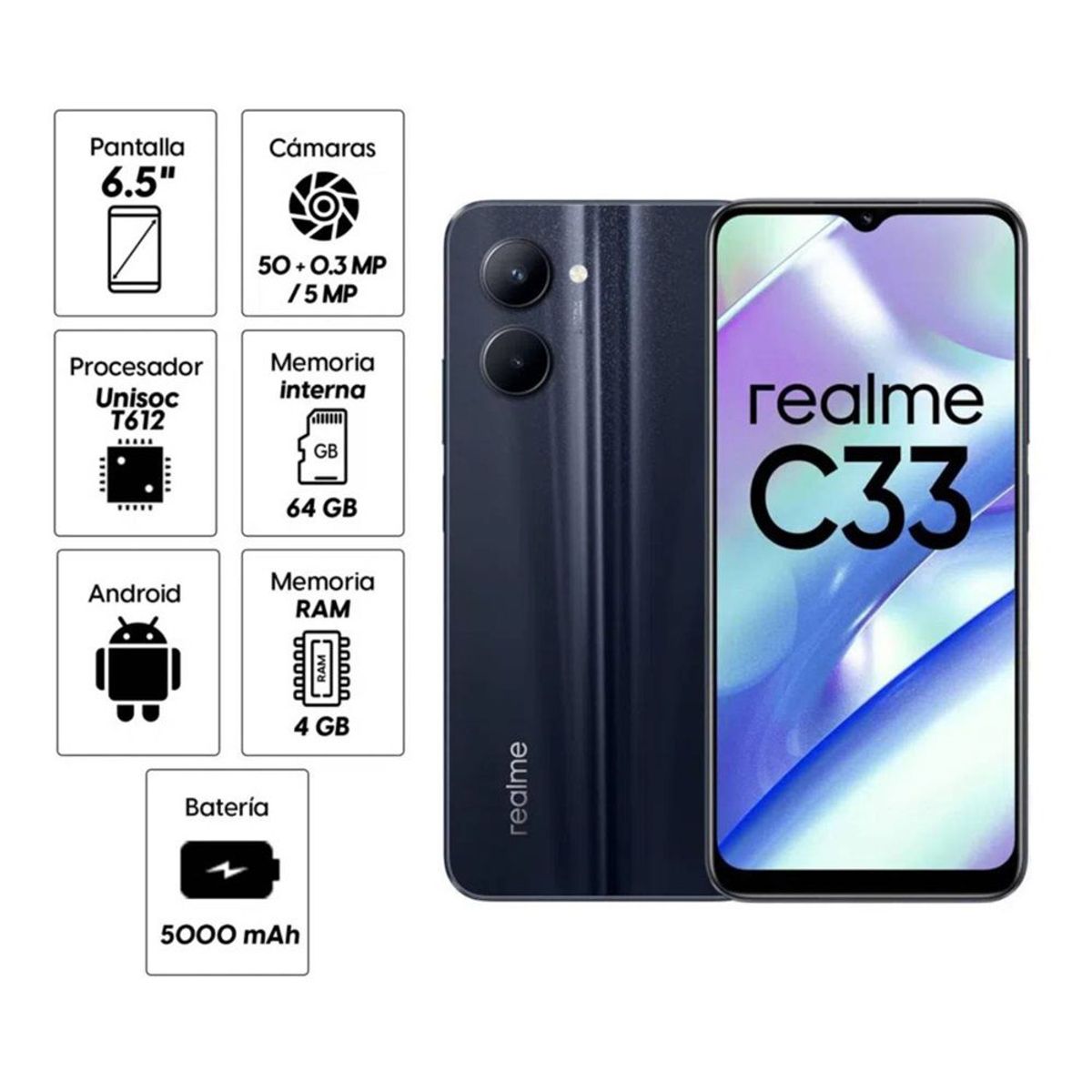 REALME - CELULAR REALME C33 128GB ROM 4GB RAM NEGRO