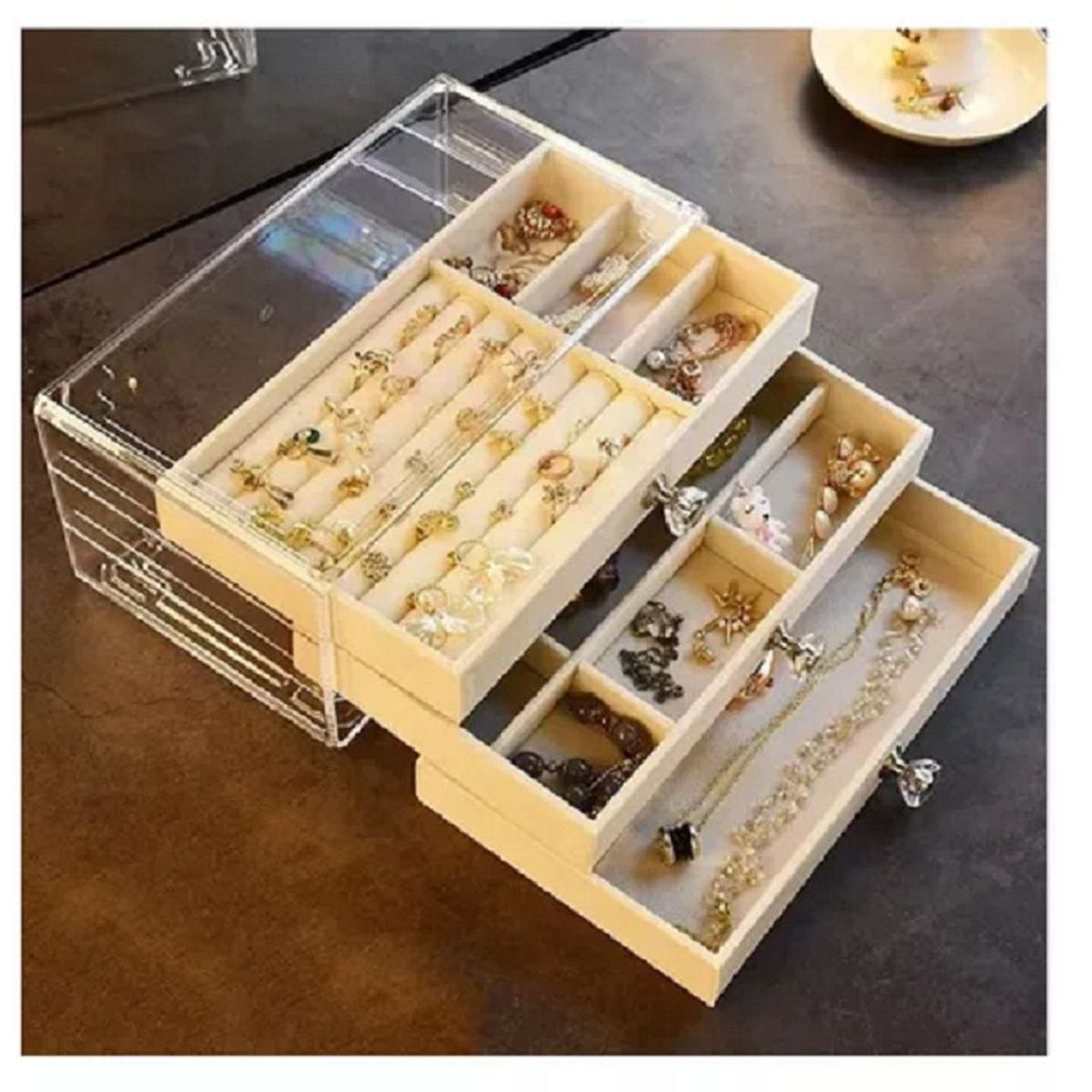 GENERICO - Joyero Organizador De Joyas Cofre Pulseras Relojes 3 Niveles Gris