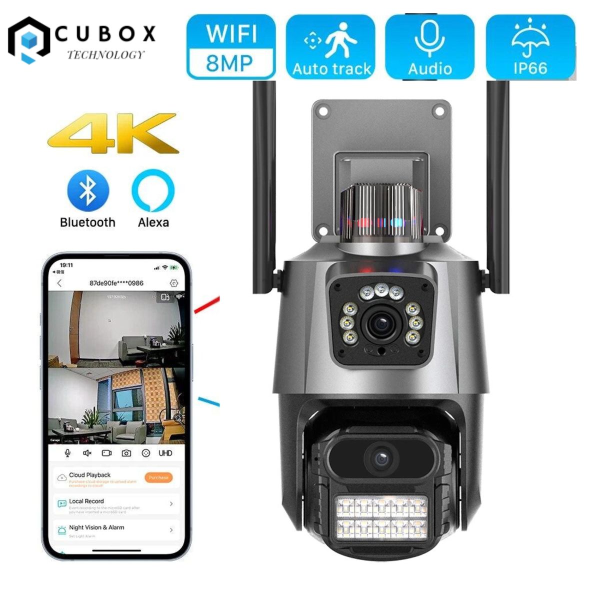 OEM - Camara Ip Wifi Ptz Doble Lente 360 Exterior Sirenas Alarma 4K
