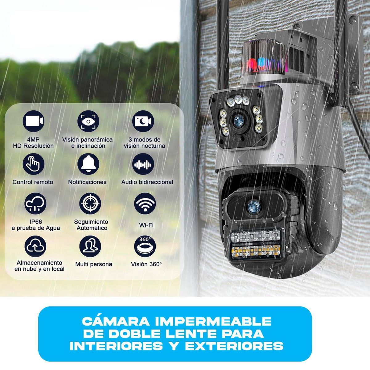 OEM - Camara Ip Wifi Ptz Doble Lente 360 Exterior Sirenas Alarma 4K