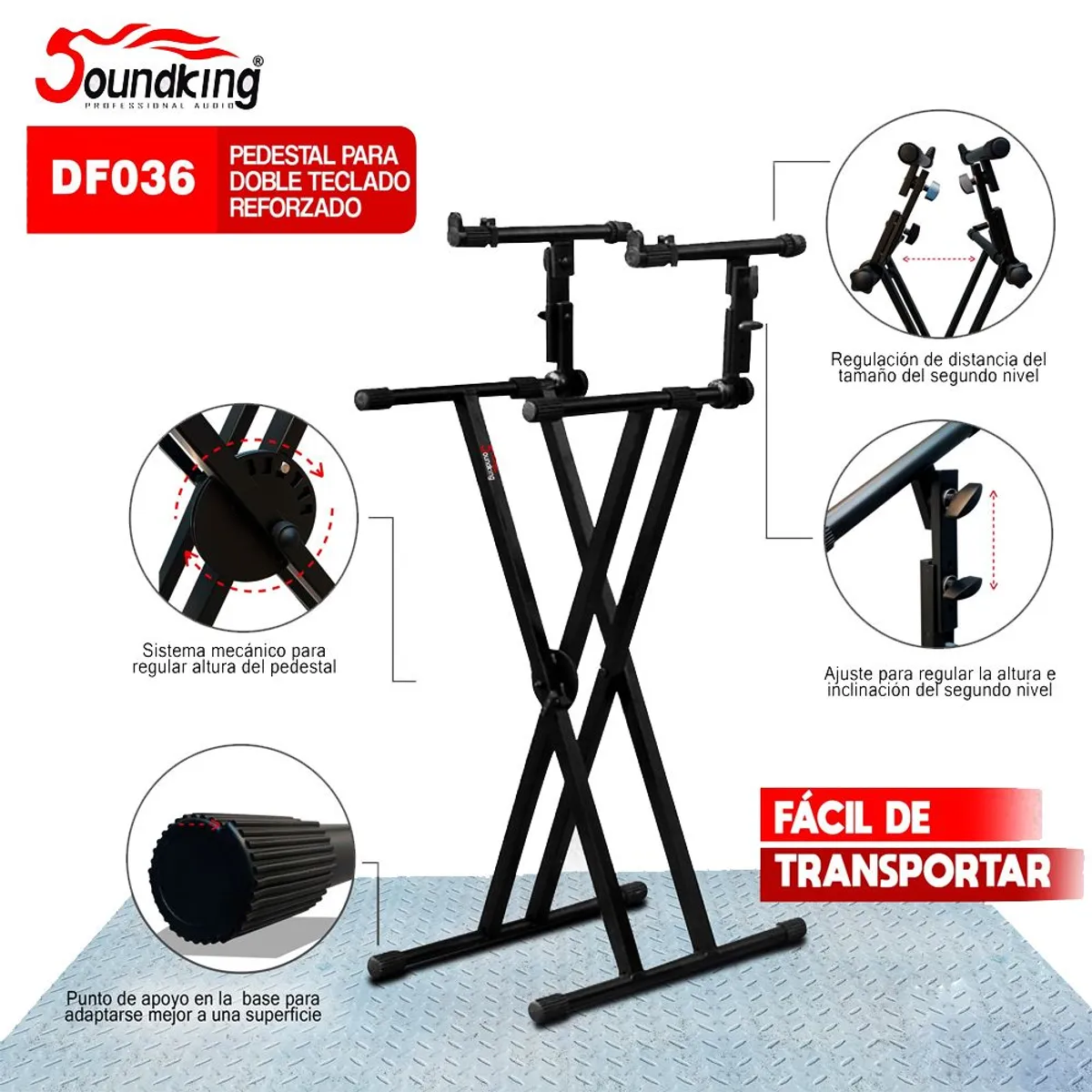 SOUNDKING - SOPORTE DE TECLADO 2 NIVELES REFORZADO