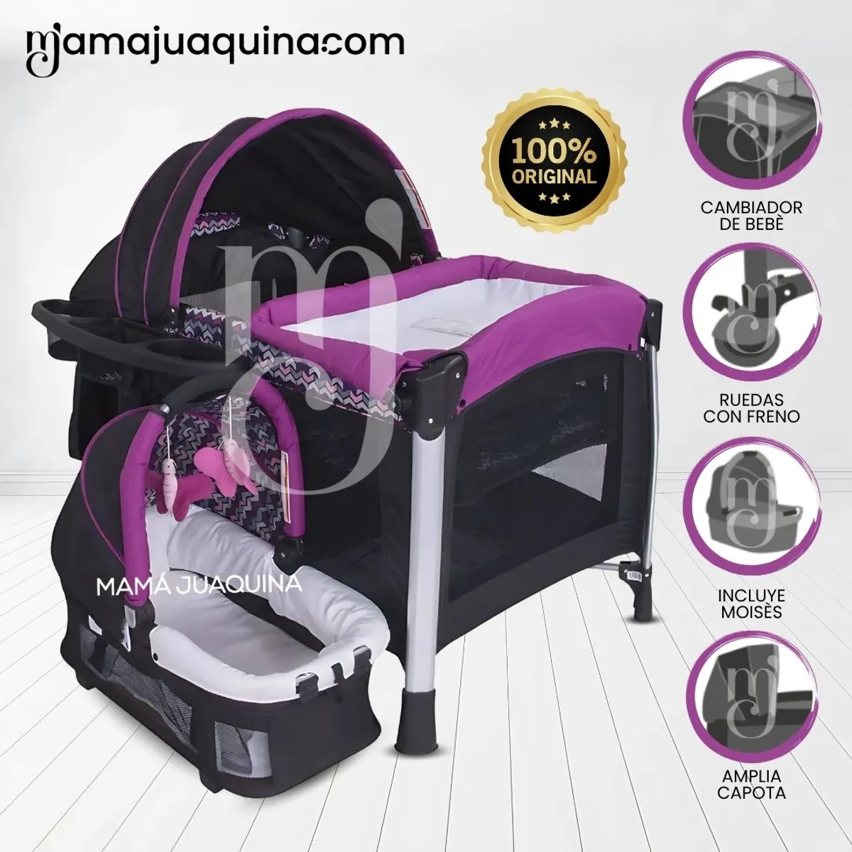 EVEZO - Cuna de Lujo «CINDERELLA» con Moisés Purple