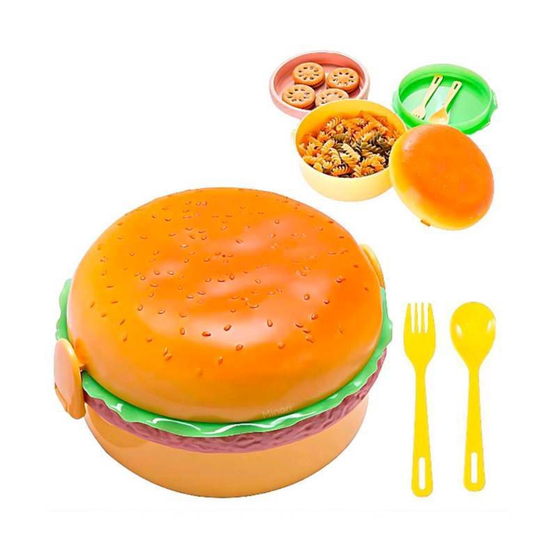 GENERICO - Táper Lonchera Modelo Hamburguesa 2 Divisiones Con Cubierto