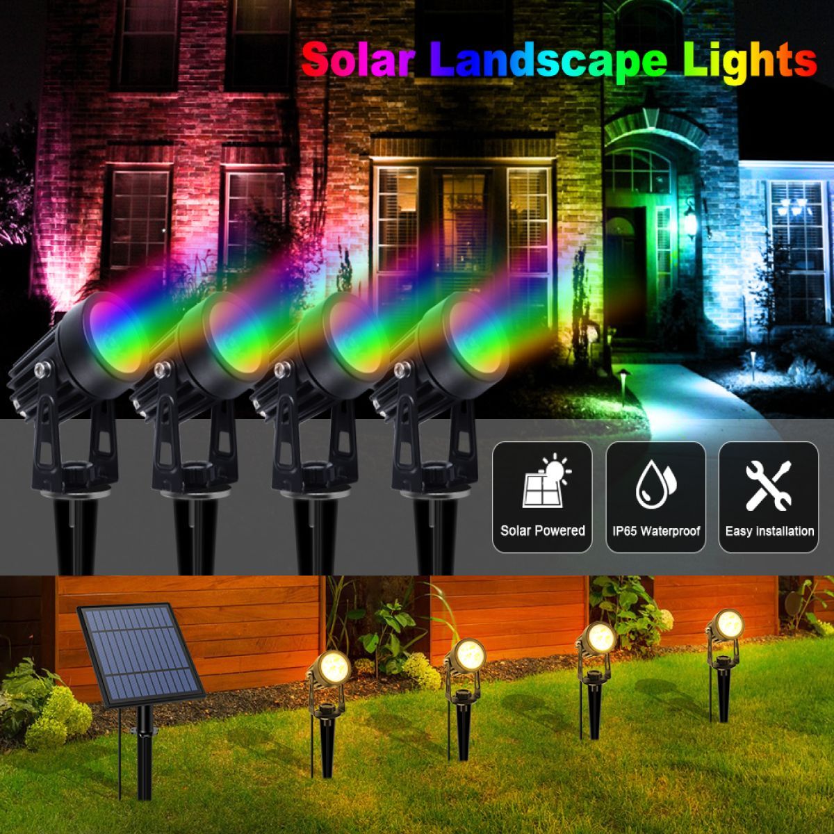 IMPORTADO MC - SPOT ESTACA X4 RECARGABLE CON ENERGÍA LUZ RGB MULTICOLOR