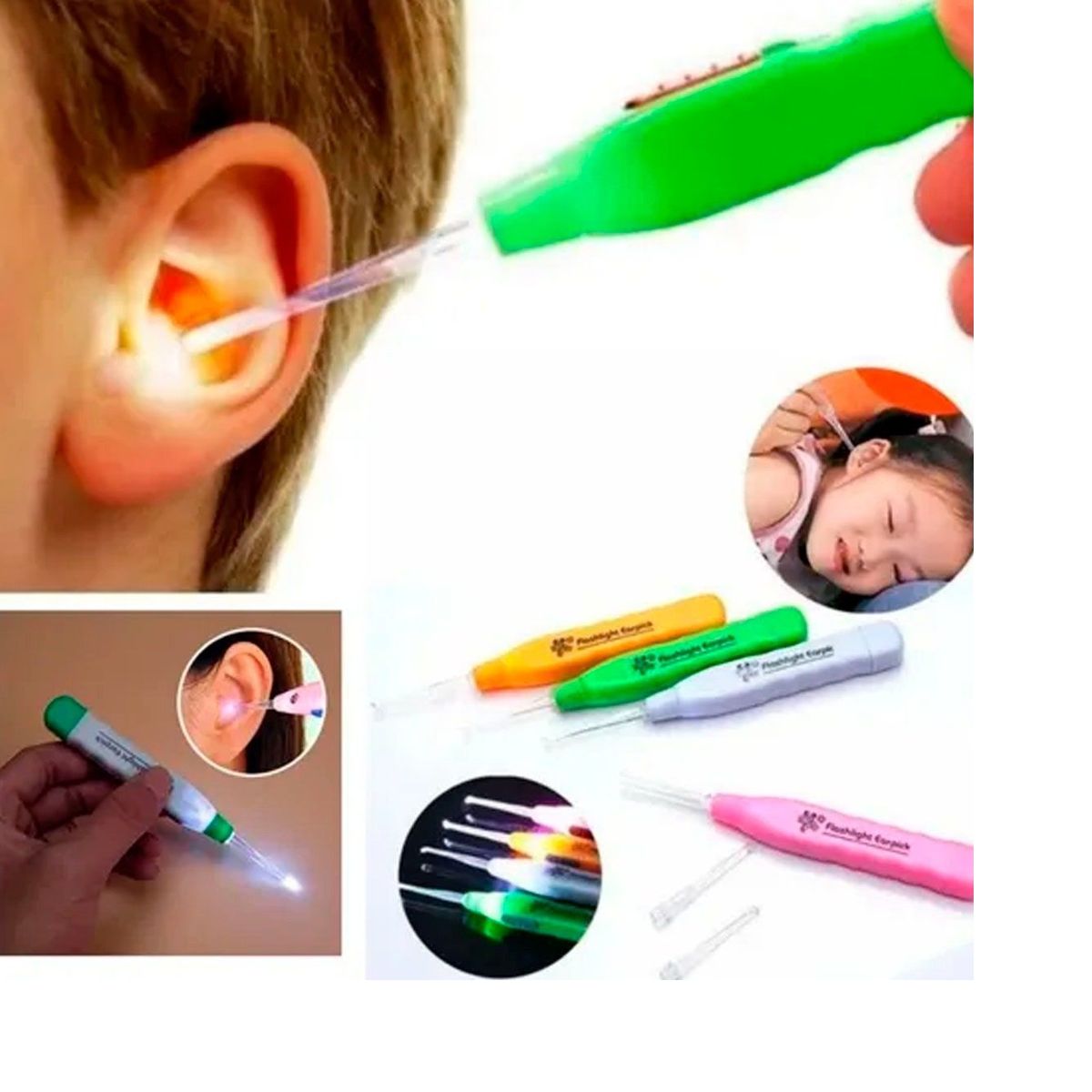 GENERICO - Limpiador de oídos para bebes y niños con luz LED
