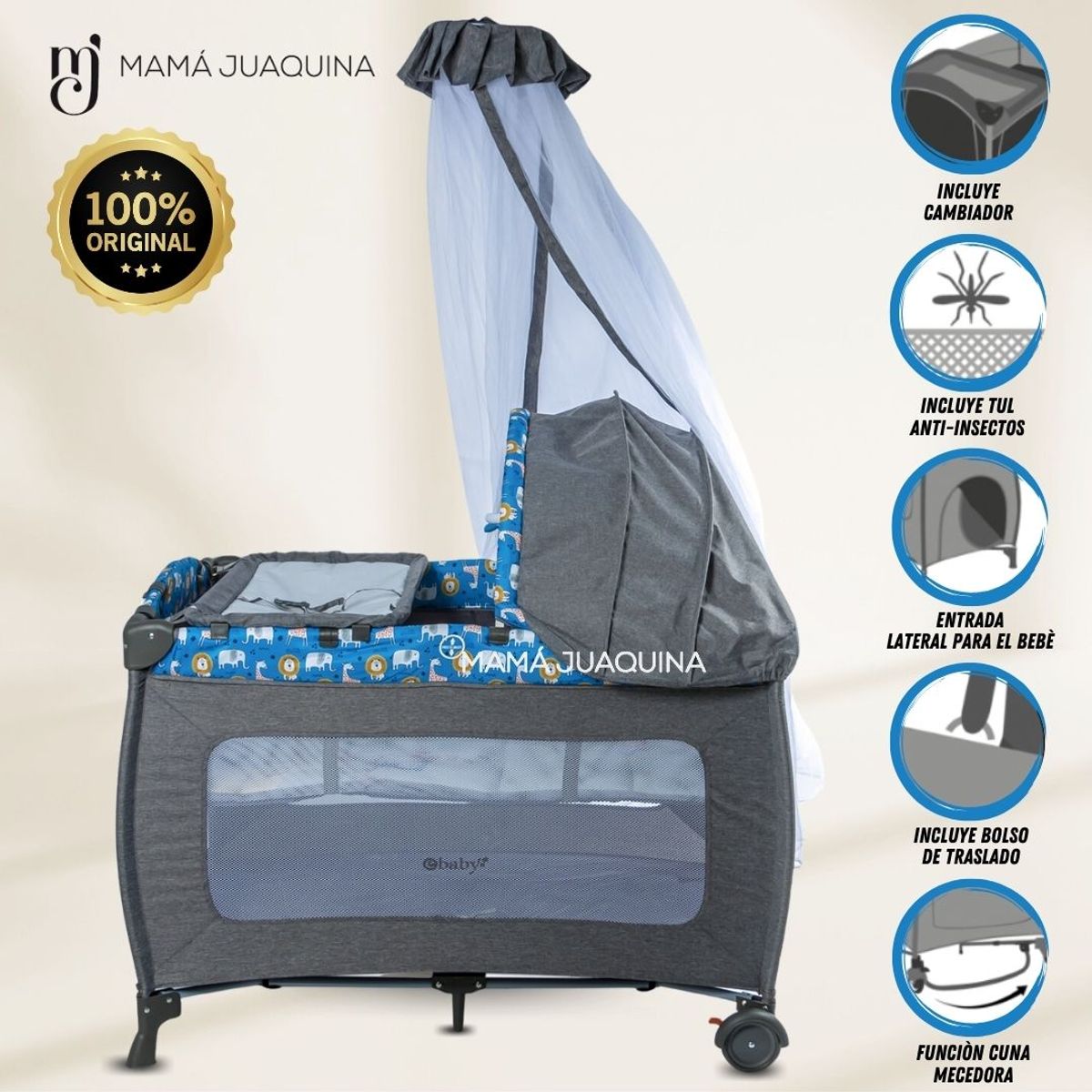 EBABY - Cuna Corral de Lujo «KENDALL» Edición Limitada Blue