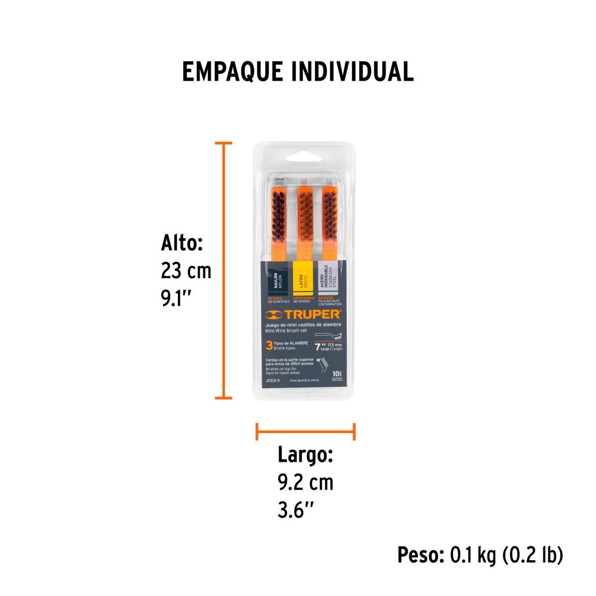 TRUPER - Juego de 3 Mini Cepillos de Alambre 28 pinceles, TRUPER 10652