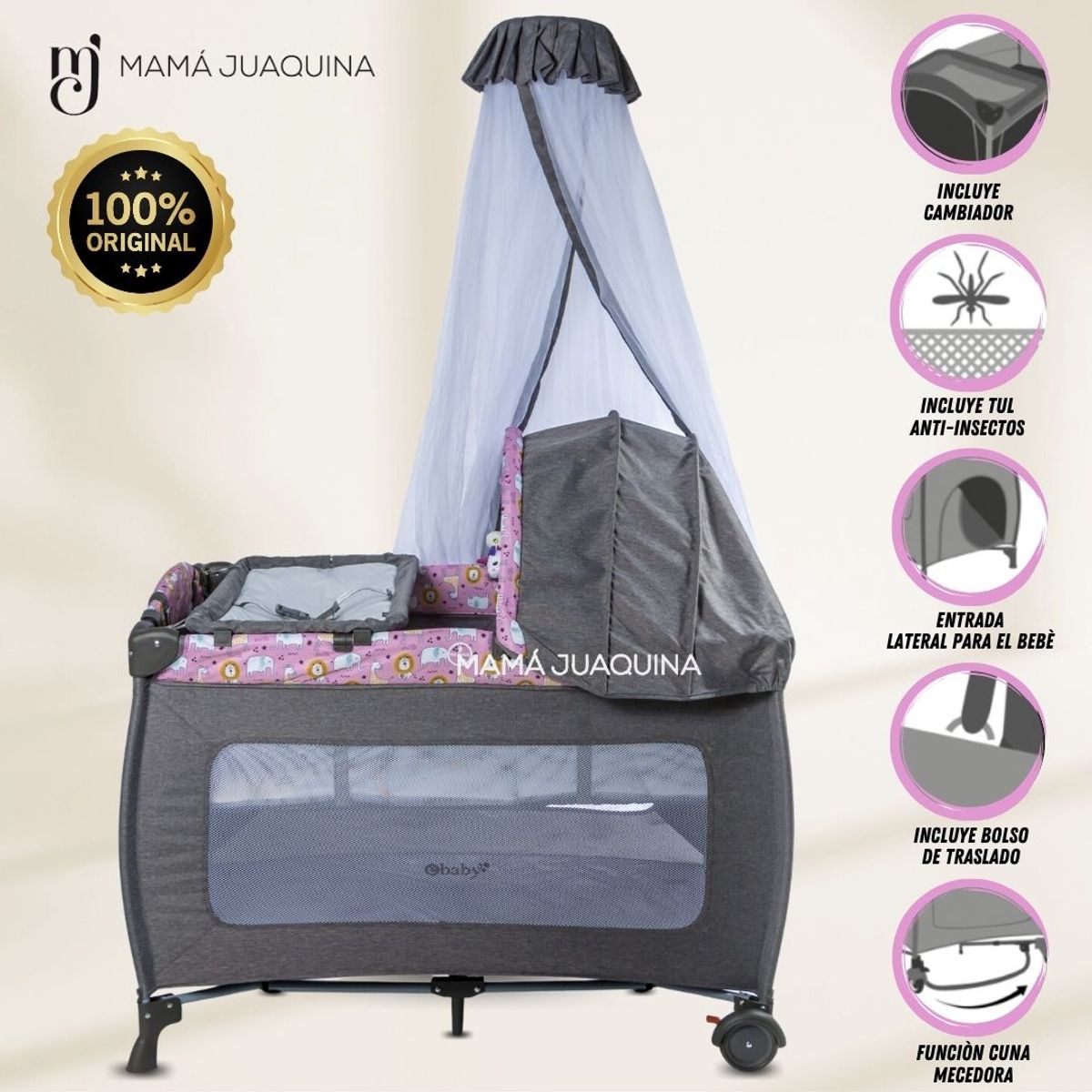 EBABY - Cuna Corral de Lujo «KENDALL» Edición Limitada Pink