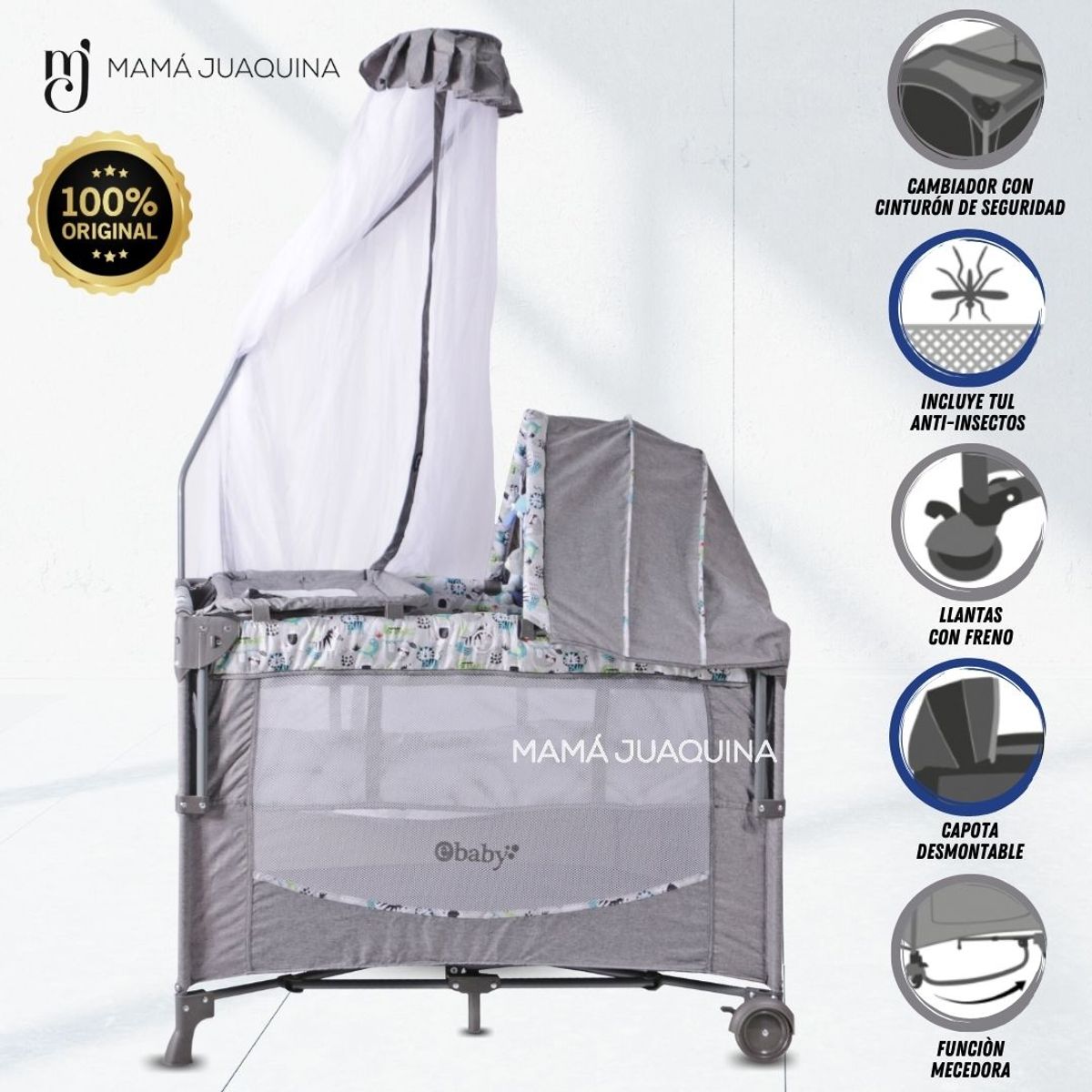 EBABY - Cuna Corral de Lujo «FIYI» Edición Limitada Gray-Blue