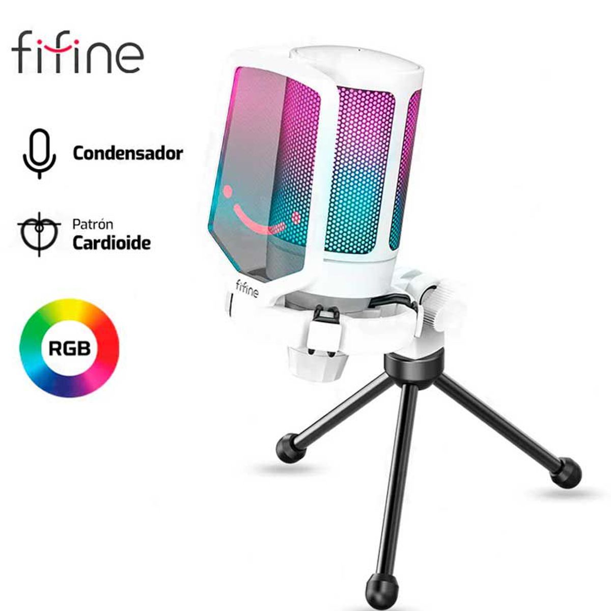 FIFINE - MICROFONO FIFINE A6V RGB CONDENSADOR BLANCO