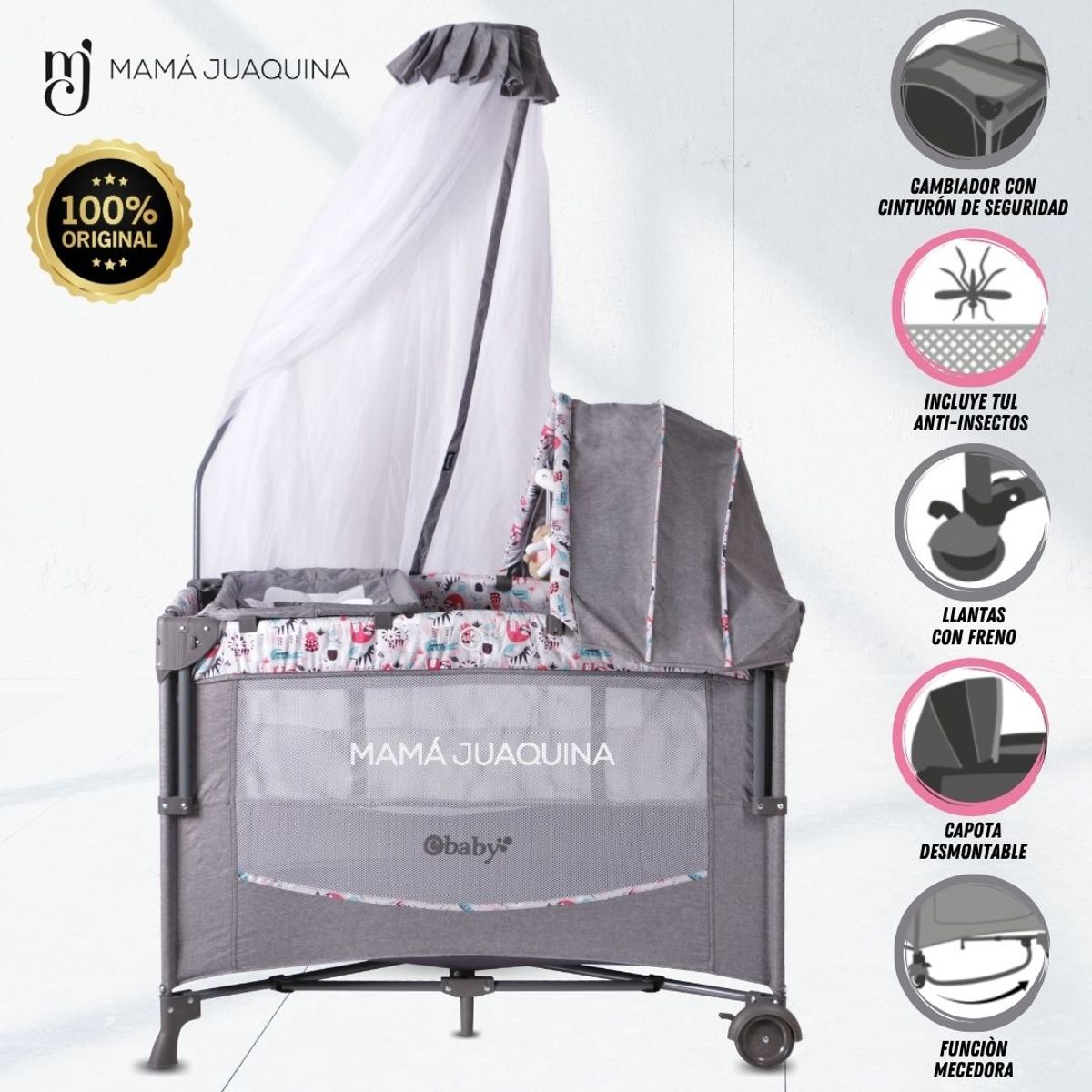 EBABY - Cuna Corral de Lujo «FIYI» Edición Limitada Gray-Pink