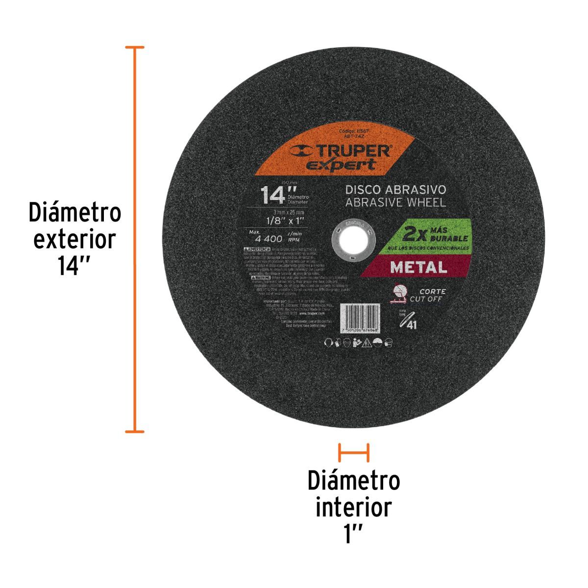 Truper - Disco de Corte Metálico 14" x 3 mm, TRUPER Expert