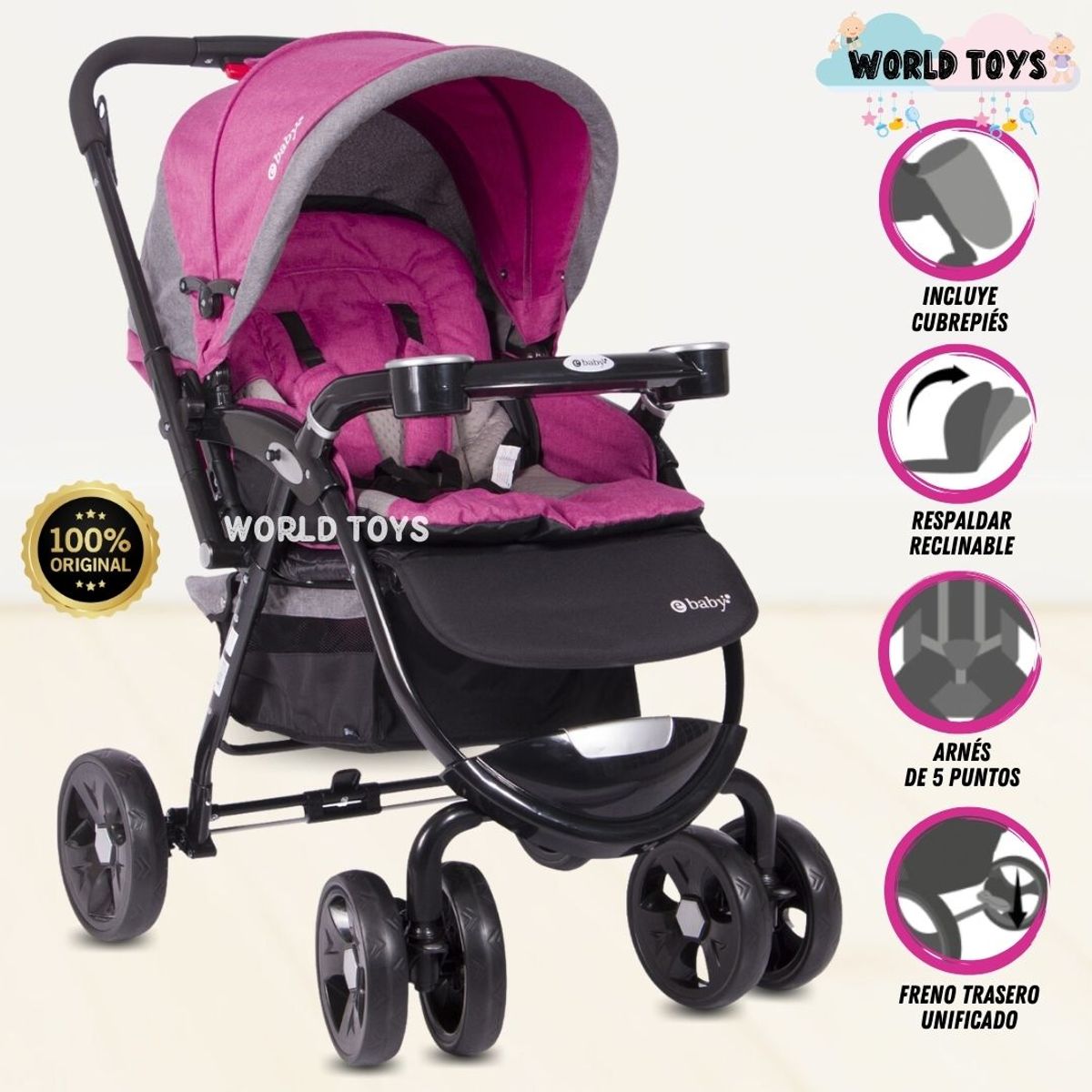 EBABY - Coche Cuna de Lujo «AMBANI» Edición Limitada Dark Pink