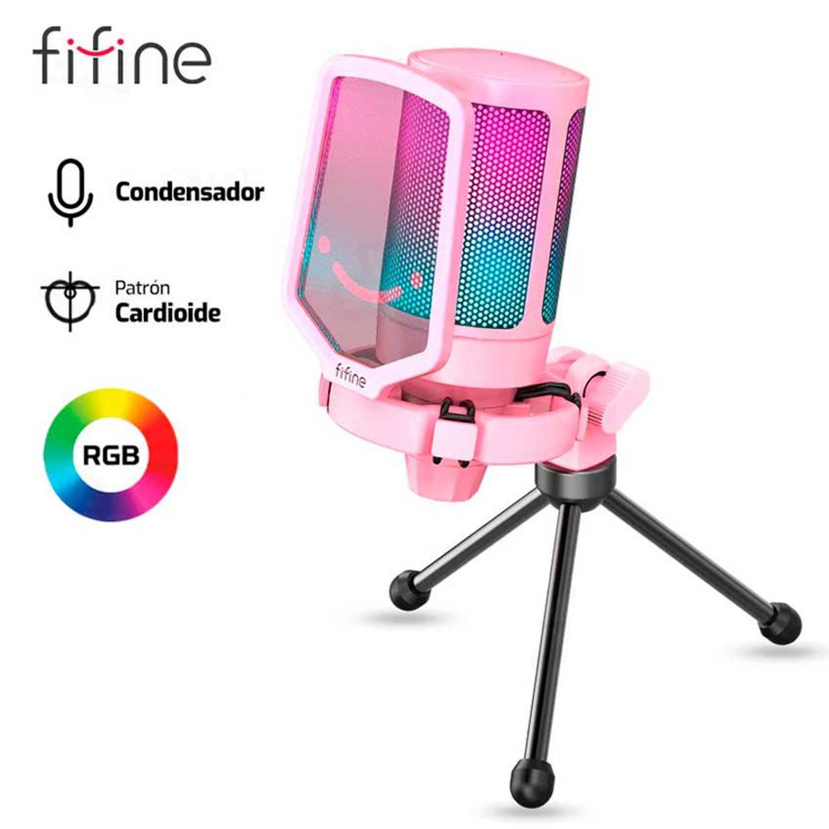 FIFINE - MICROFONO FIFINE A6V RGB CONDENSADOR ROSADO