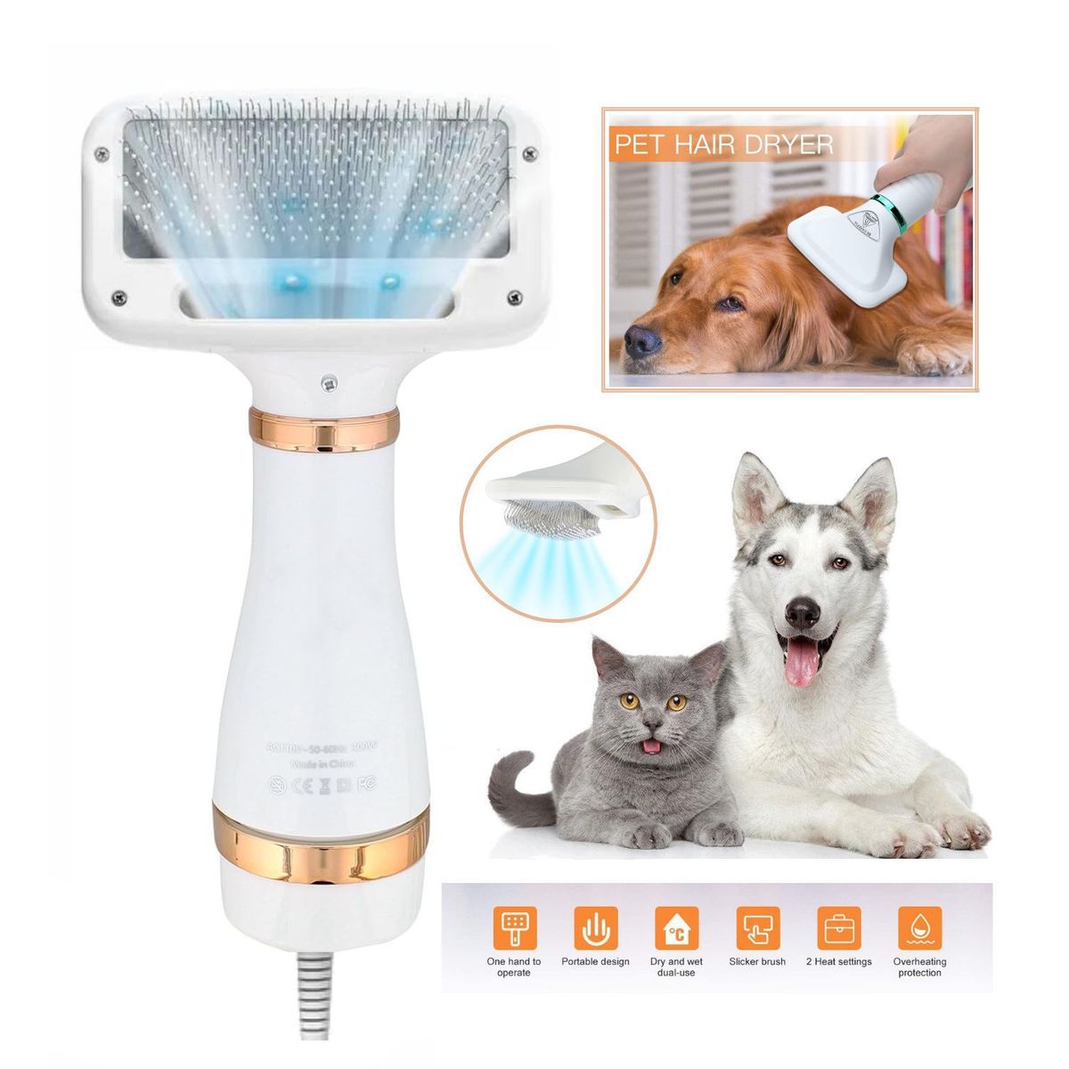 ROSH - Secador Cepillo 2 en 1 para Mascotas