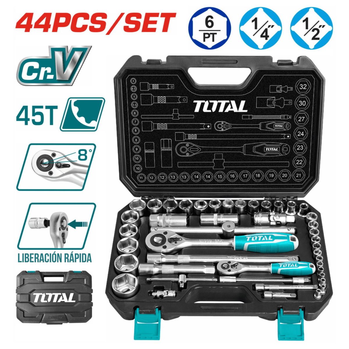 TOTAL TOOLS - Set de herramientas 44 piezas Total