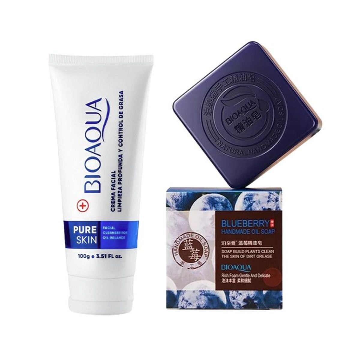 BIOAQUA - Crema Facial Antiacné Pure Skin + Jabón Arandanos Antiedad
