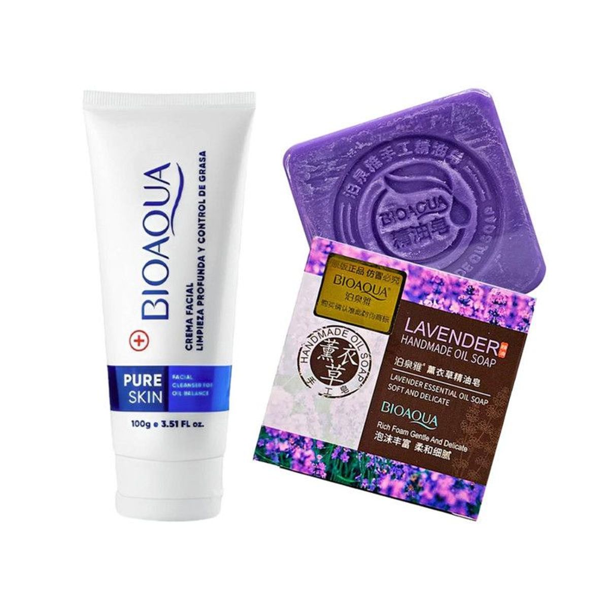 BIOAQUA - Crema Facial Antiacné Pure Skin + Jabón Extracto de Lavanda