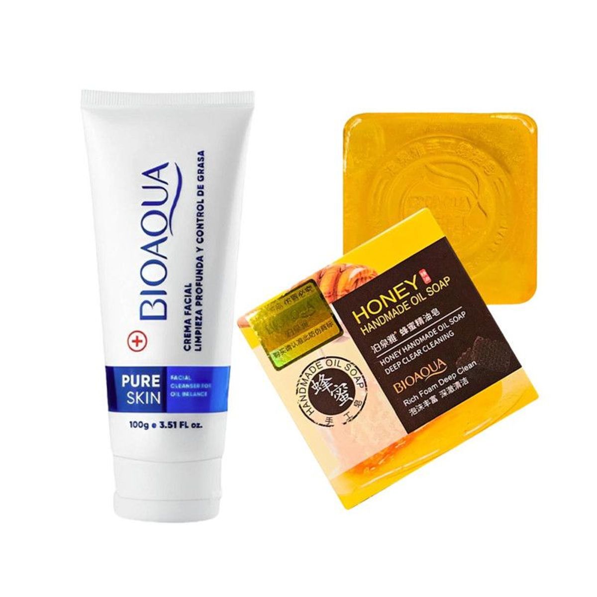 BIOAQUA - Crema Facial Antiacné Pure Skin + Jabón con Extracto de Miel