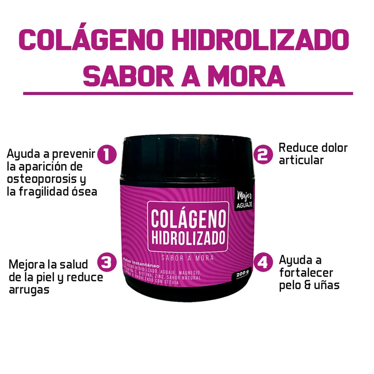 MUJER AGUAJE - Colágeno Hidrolizado Mujer Aguaje 200 g Sabor Mora